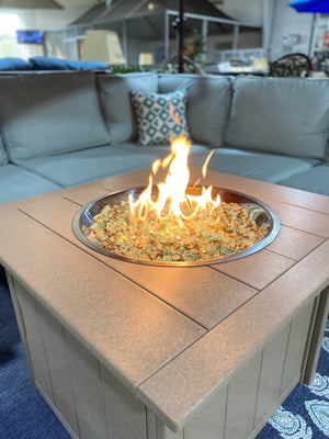 poly lumber fire table with glass beads