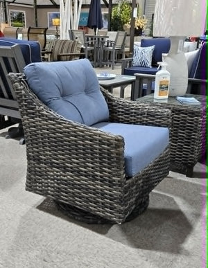 Grey Wicker Seating w/ Denim Cushion