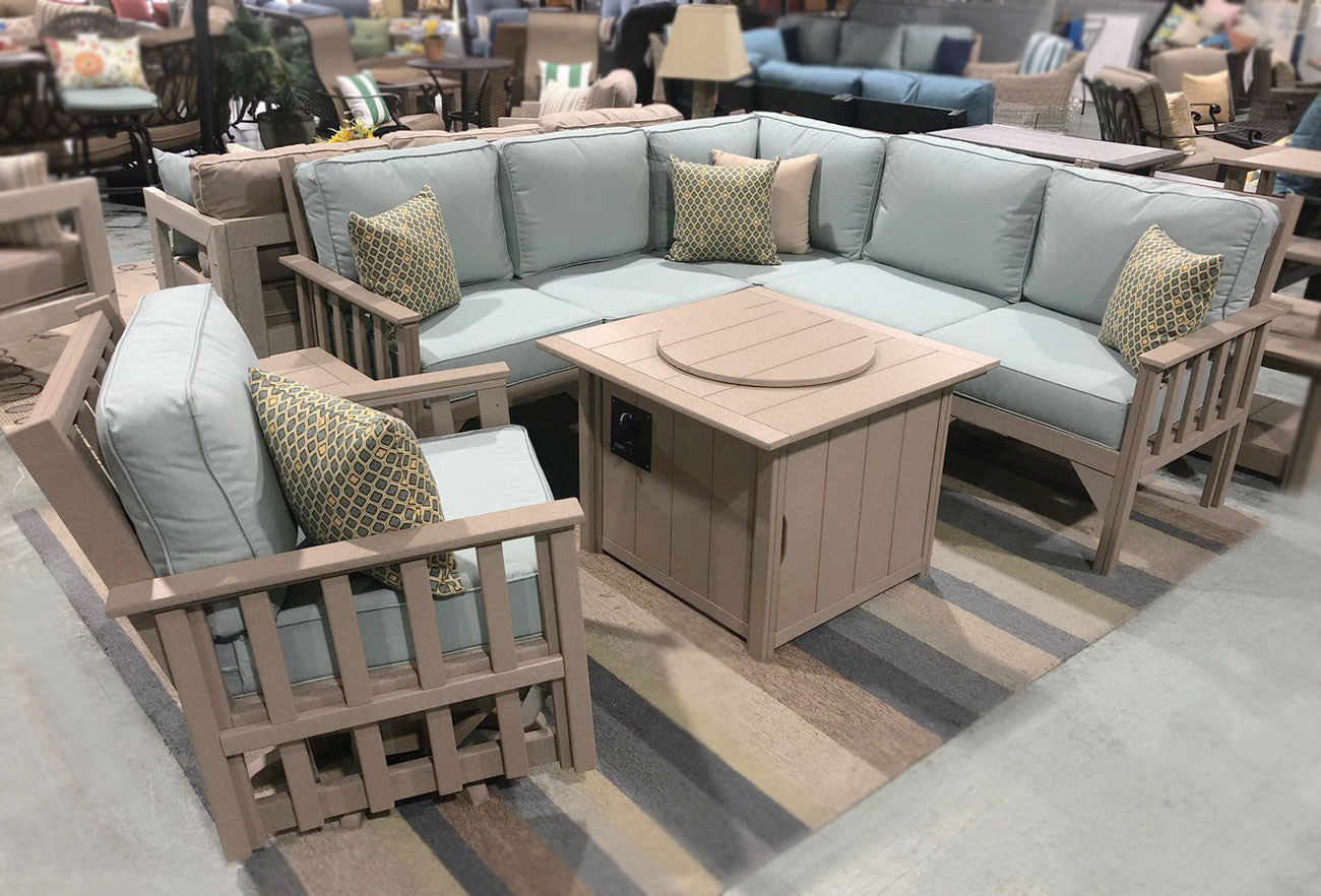 Carter poly lumber Amish outdoor deep seat sectional with fire pit