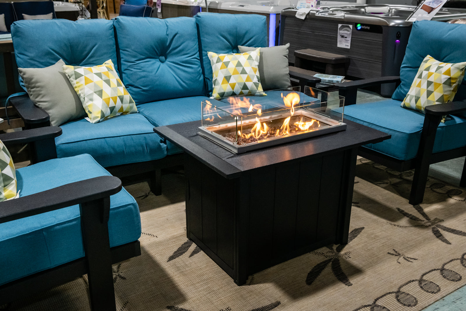 poly lumber fire table with glass beads