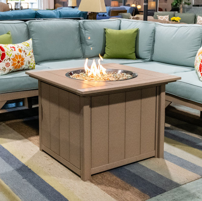 poly lumber fire table with glass beads