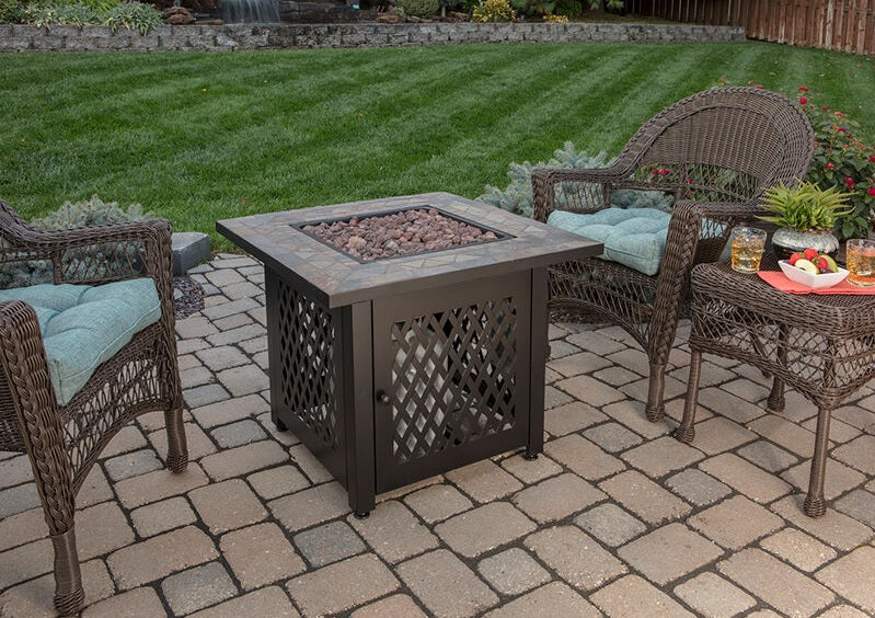Stone Tile Top Square Gas Fire Pit